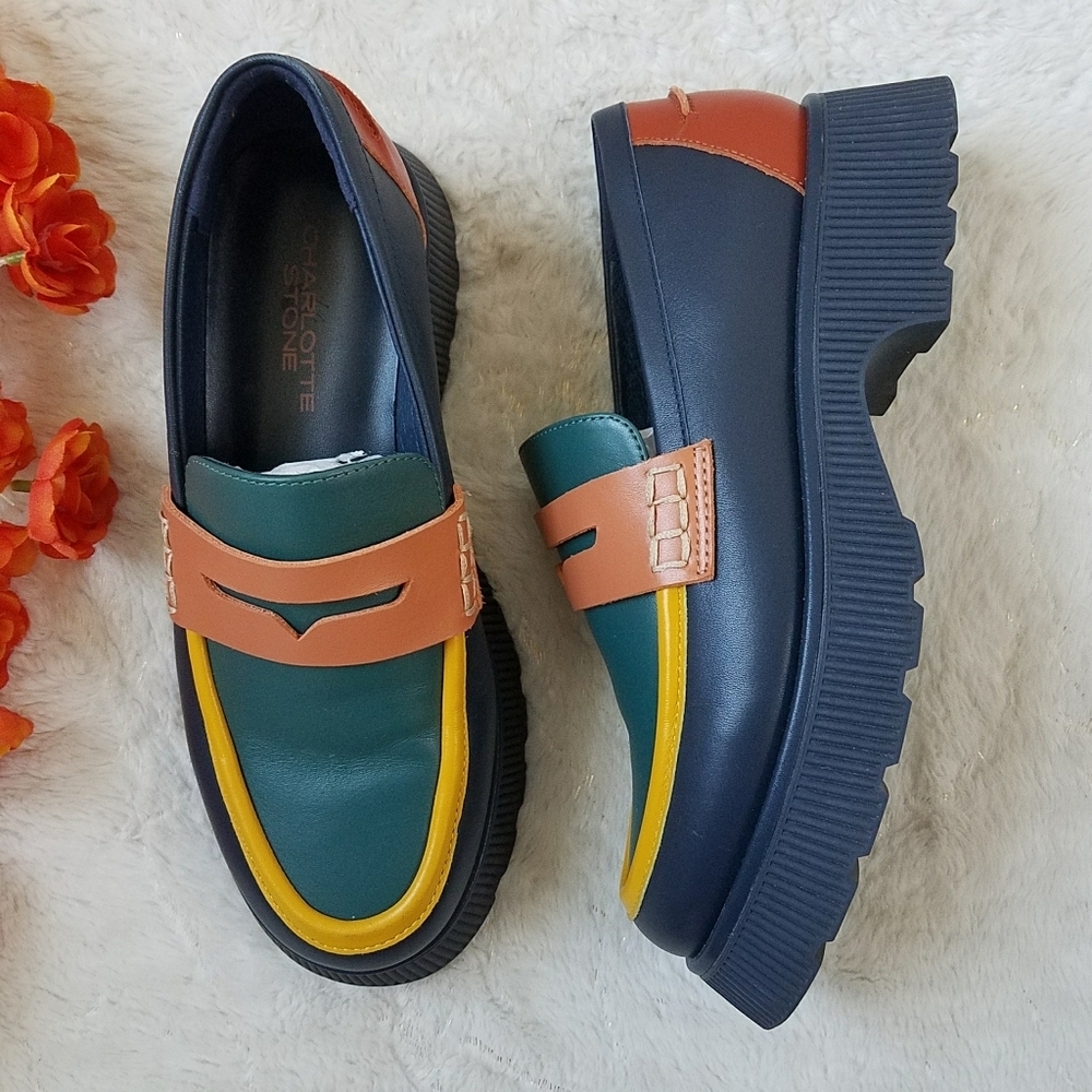 Charlotte Stone Adam V2 Platform Loafers in Navy - Picture 2 of 9